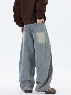 Cartoon Towel Embroidery Machete Loose Wide-leg Jeans