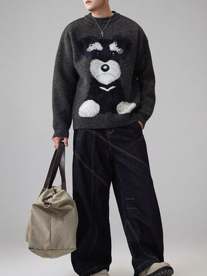 Pullover mit Cartoon-Welpenmuster