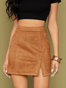 Suede Hip High Waist Zipper Short Skirt