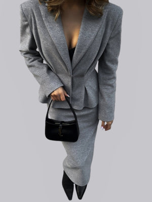 Waist-cinching Elegant Suit Jacket Skirts 2-piece Sets