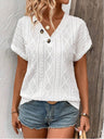 V-neck Button-down Loose Short-sleeved T-shirt