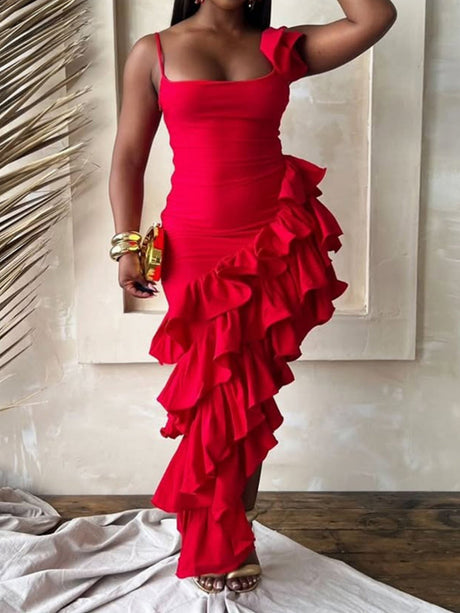 Ruffle Valentine's Day Camisoles Pleated Midi Dresses