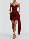 Lace Strapless Neckline, Lace Trim, Long Ribbon Short Dress
