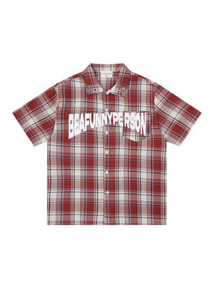 Plaid Loose-fit Letter Printed Shirts