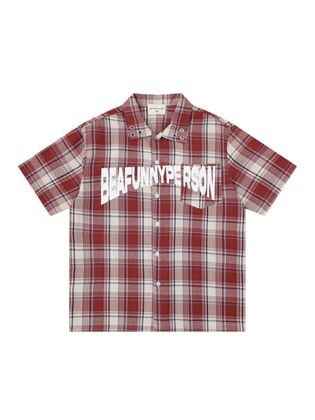 Plaid Loose-fit Letter Printed Shirts