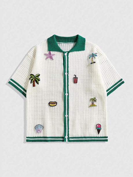 Embroidery Hollow Out Vacation Beach Color Matching Knitting Shirts