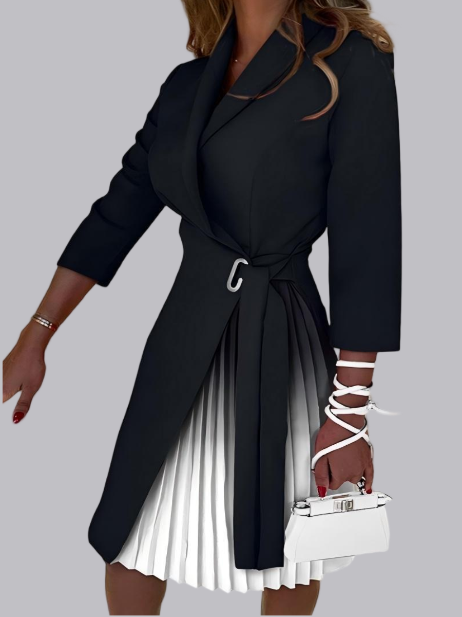 V-neck Tie-waist Cinched Mid-length Sleeves With Pleats Gradient Print Mini&Short Dresses