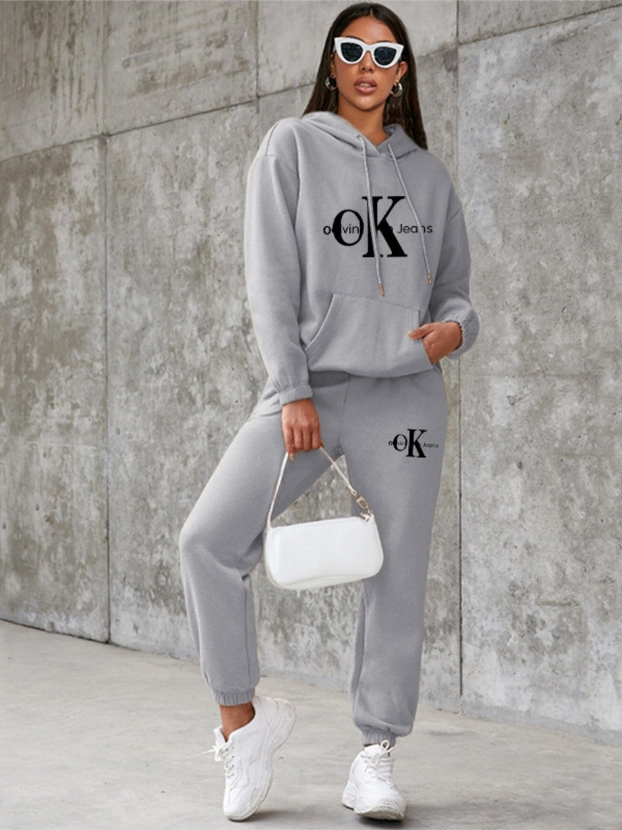 Sports Printed Hoodies Sweatpants 2-piece Sets