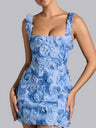 Square Collar 3D Flowers Slim Fit Sleeveless Tie Mini&Short Dresses