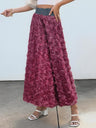 Burgundy 3D Floral Midi Skirt