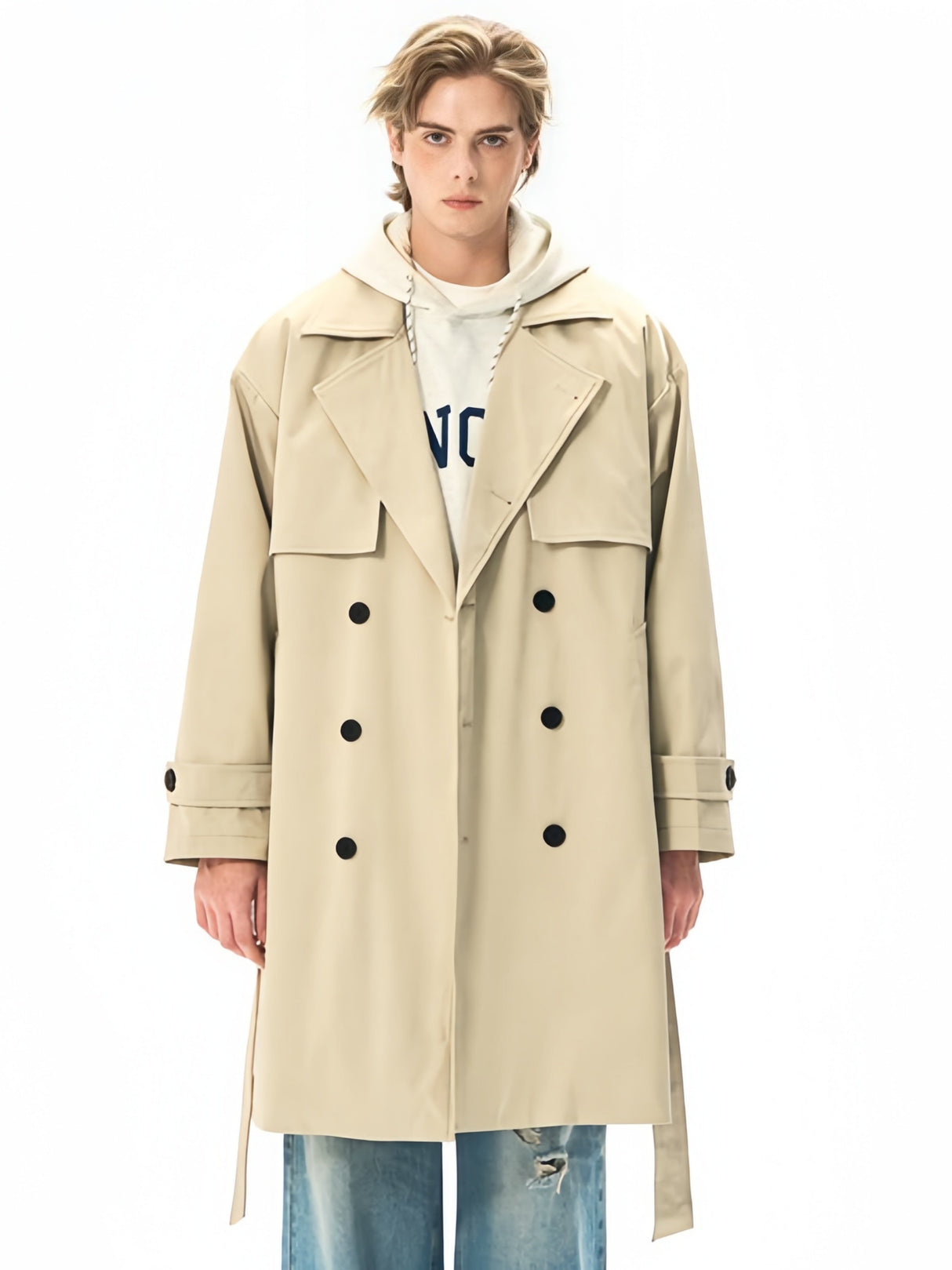 Black Khaki Multiple pockets Mid-length Trench Coats