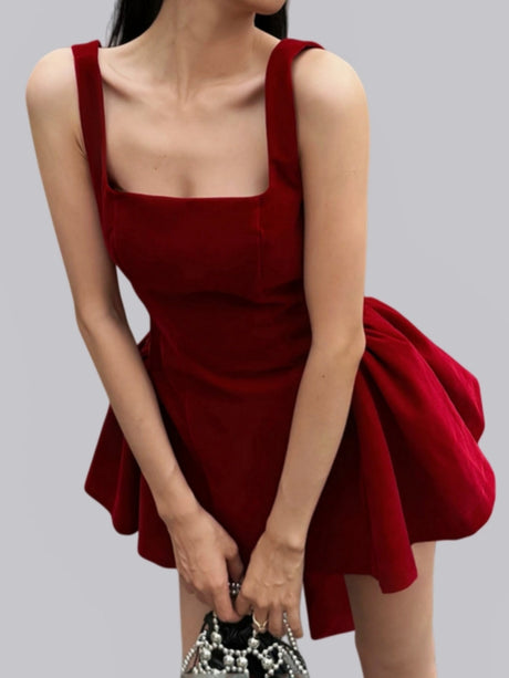 Bow Red Velvet Sexy Backless A-line Skirt Mini&Short Dresses