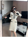 Elegant And Sophisticated Long-sleeved Round Neck Button-down Chanel-style Knit Midi Dress