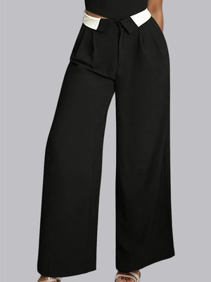 Decorate High Waist Drape Straight-leg Pants Slim Fit Commuting Suit Trousers Pants