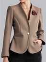 Tweed Fabric Notch Collar Flower Brooch Slim Fit Temperament Short Blazers