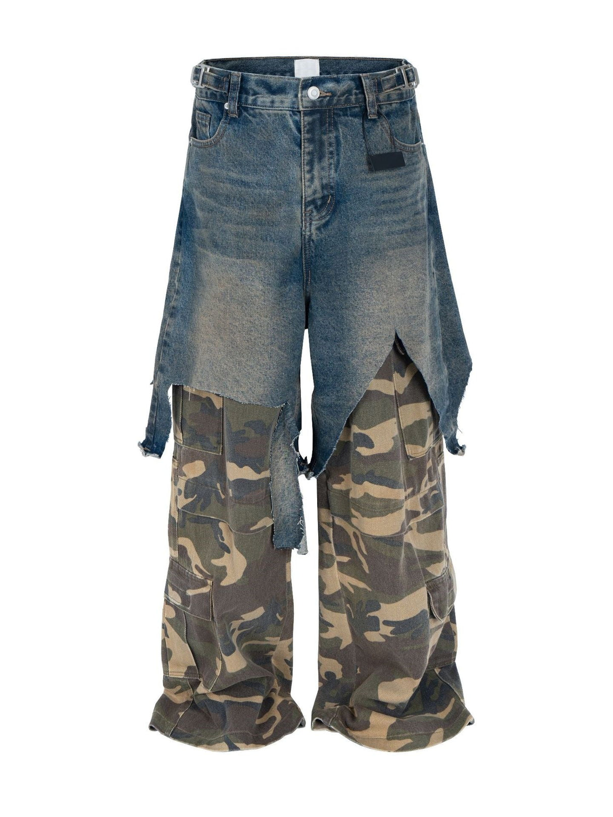Retro Tattered Washing Camouflage Splicing Loose Work Jeans