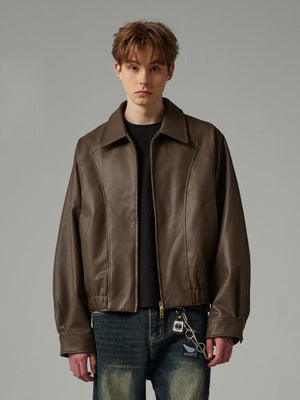 Solid Color Cleanfit Short Leather Jacket Lapel Jacket