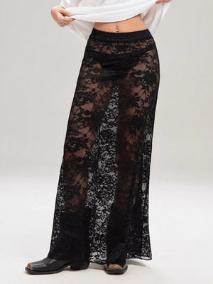 Lace See-through Sexy Mesh High-waisted Long Skirts
