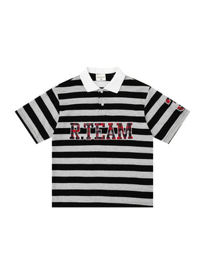 Color-blocked Stripes Ins Letter Embroidery POLO