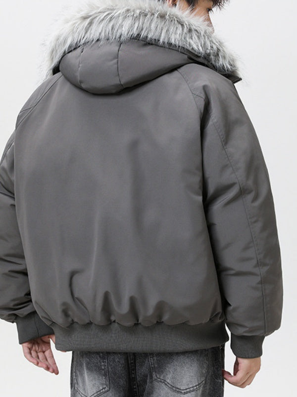 Thickening Keep Warm Fur Collar Black Short Parker Coat