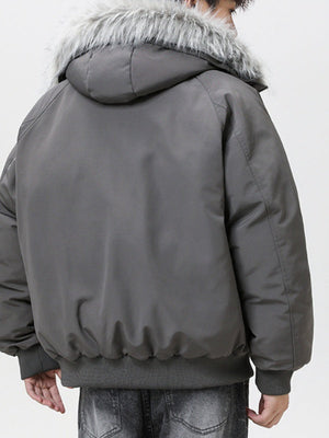 Thickening Keep Warm Fur Collar Black Short Parker Coat