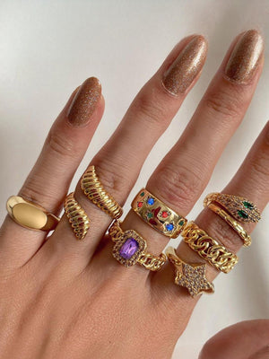 Star-studded Exaggerated Open Ring Set