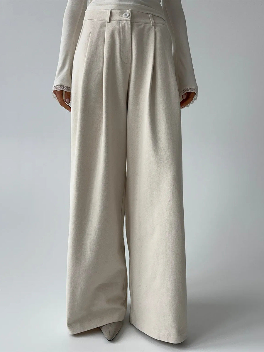 High-waisted, Pleated, Slimming Wide-leg Trousers For Work