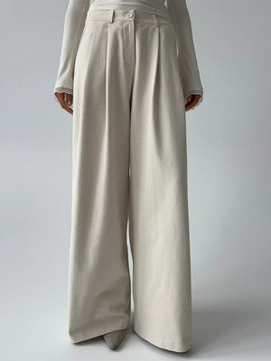 High-waisted, Pleated, Slimming Wide-leg Trousers For Work