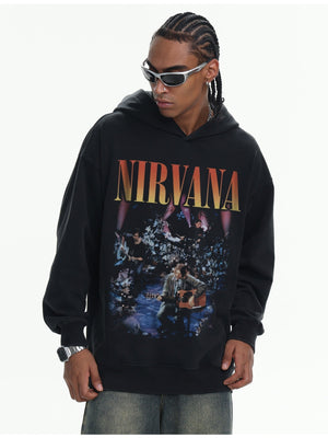 Washing Loose Terry Printed Hoodies