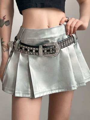PU High-waisted No Belt Pleated Skirt