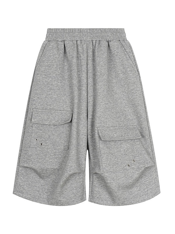 Multiple Pockets Embroidery Work Clothes Wide-leg Shorts