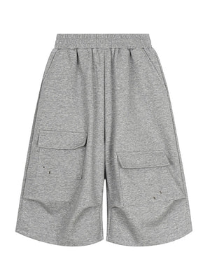 Multiple Pockets Embroidery Work Clothes Wide-leg Shorts