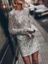 Sequins Long Sleeve Hip Mini&Short Dresses