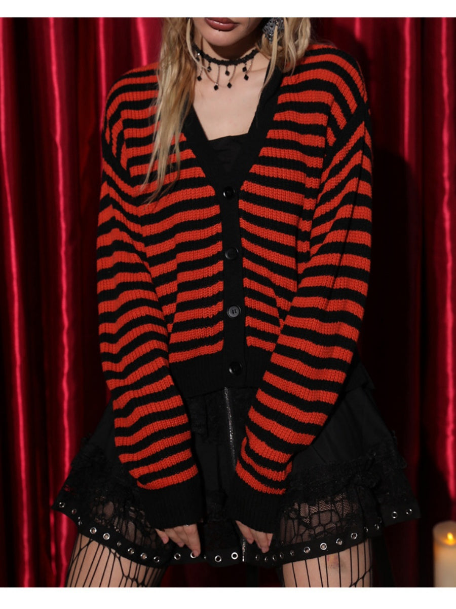 Liber Women's outerwear knitted cardigan striped contrast color autumn cardigan