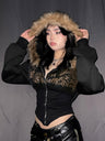 Printed Rhinestones Hoodies Plush Patchwork Waist Shaping Jackets