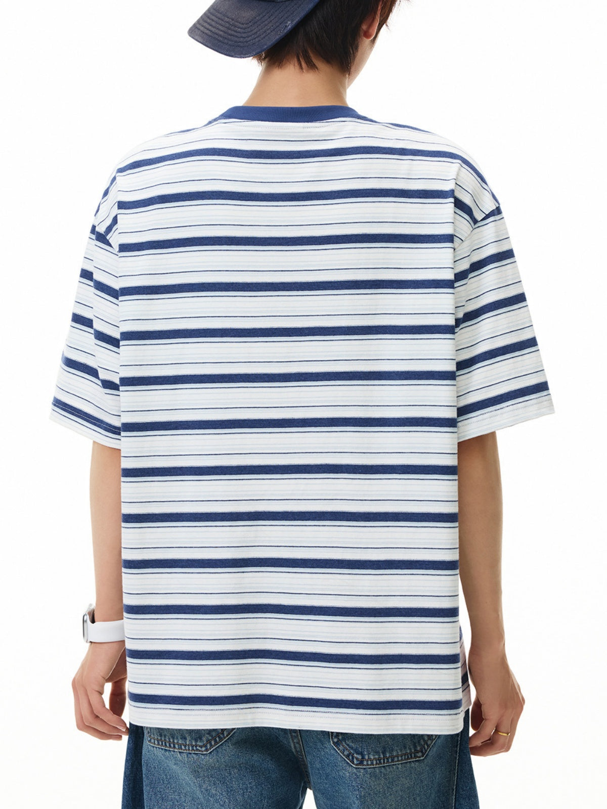 Color-blocked Stripes Letter Applique T-shirts