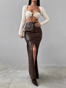 PU Leather High-waisted Slim Fit Hip Body Slit Longline Skirts