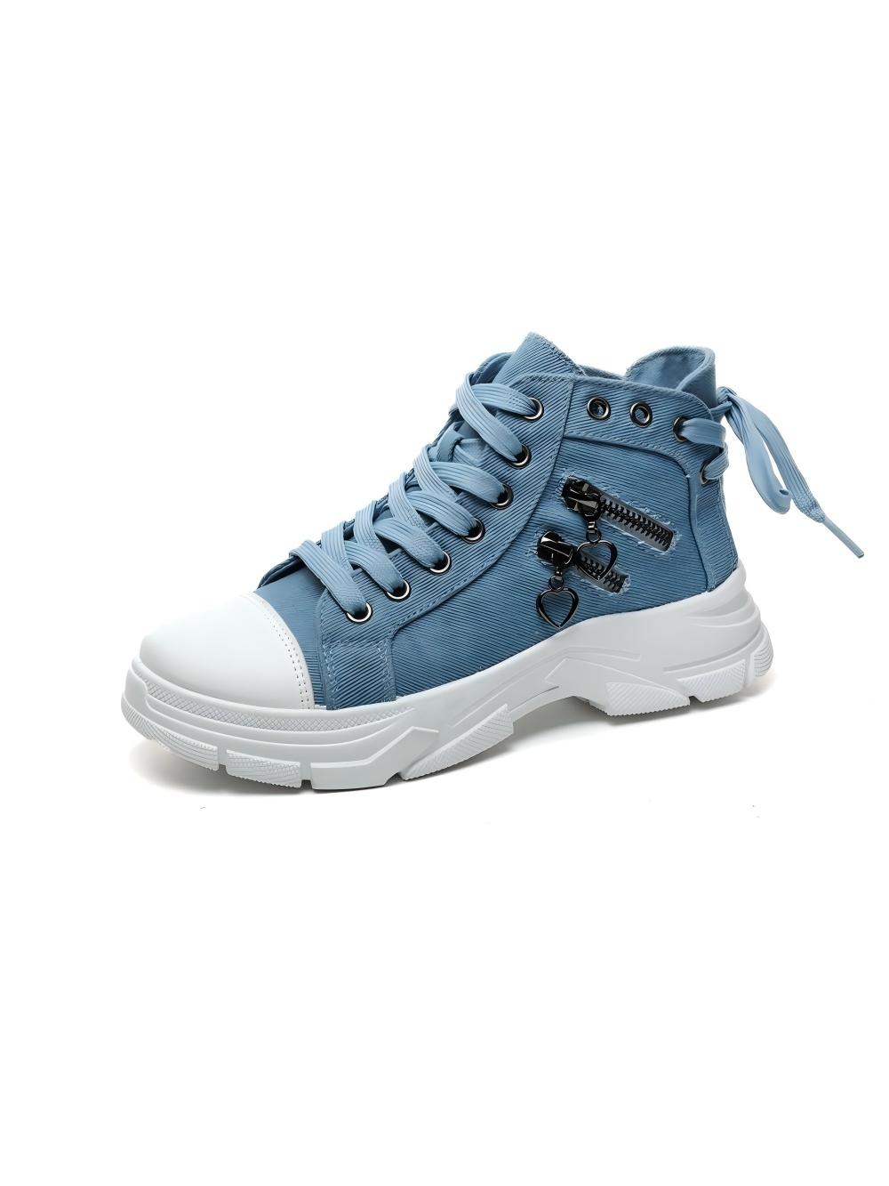 Heart Zipper Denim High-Top Casual Sneakers