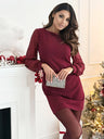 Christmas Long Sleeve Crew Neck Sequins Mini&Short Dresses