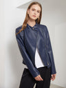 PU Leather Lapel Slim Fit Long Sleeve Short Jacket