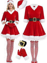 Christmas Velvet Dress Belt Striped Over-the-knee Socks Gloves Hats Santa Claus Party Costumes Multi-piece Sets