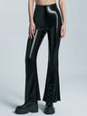 Glossy PU Leather Flared Trousers