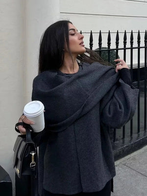 Asymmetrical Short Scarf Shawl Knitted Cardigan Coat