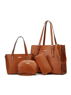 4-piece Crocodile-embossed Tote Bag Set