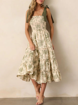 Floral Print Suspenders And Straps Maxi Dresses