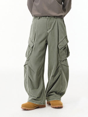 Function Outdoor Recreation Large Pockets Pleated Workwear Wide-leg Pants