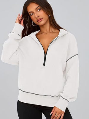 Lapel Splicing Hood Long Sleeve Half Zipper Hoodies