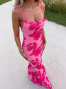 Sexy Halter-neck Bodycon Long Dress With Three-dimensional Floral Pattern