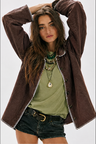 Loose-fitting Faux Suede Coat With Contrasting Trim And Lapel.