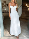 Lace-up A-line Solid Color Suspender Long Dress